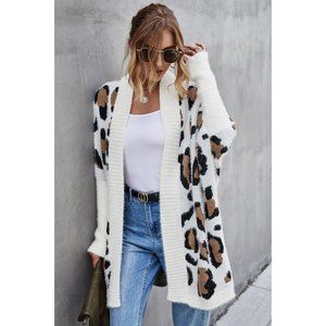 Leopard Batwing Sleeve Open Front Cardigan